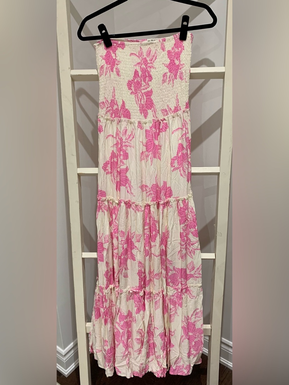 Anthropologie Abel the Label Floral Smocked Tiered Strapless Maxi Dress